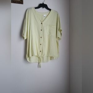 Time and Tru Blouse Women XL Yellow & White Stripes Button-Down Casual Resort